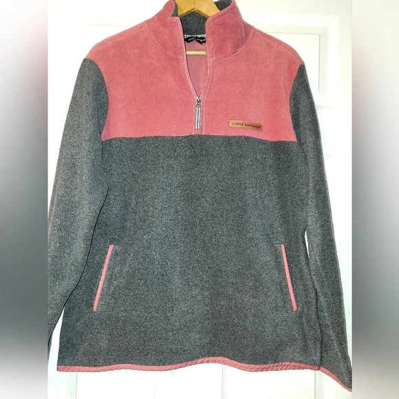 Simply Southern Pink Gray Medium Pile Fleece Quarter Zip Pockets Size Medium - Picture 1 of 7